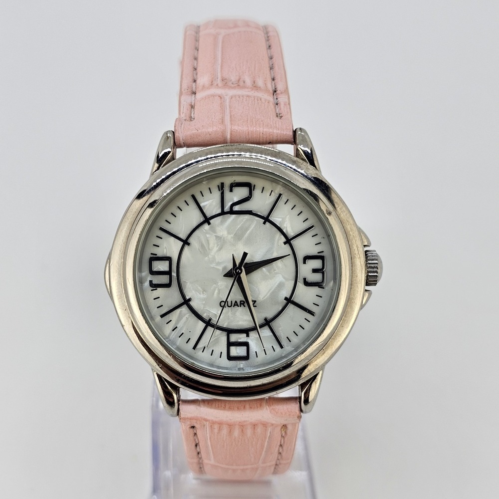 Women's Analog Watch 38MM Cream MOP Dial NEW Pink Leather Bands NEW Battery
